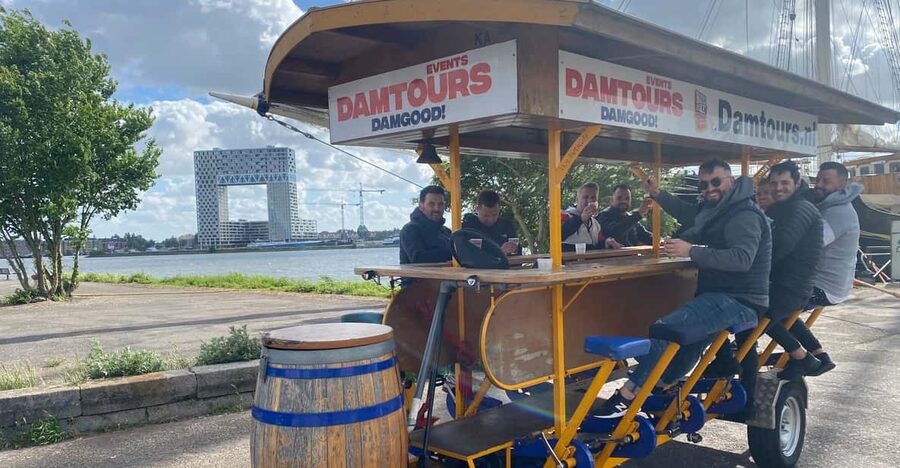 Amsterdam: The Original BUBBLES & BIKE Private Prosecco Tour - Boarding the pedal bar