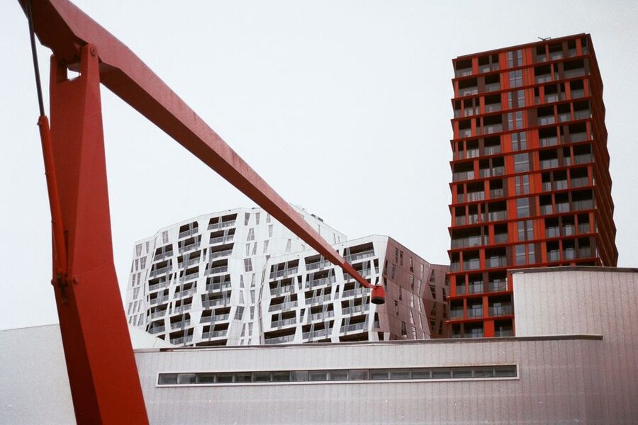 Rotterdam Architecture: Centre and South Bank with watertaxi - St. Laurens Church beside the modern center
