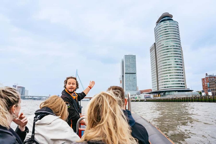 Rotterdam: RIB Speedboat Sightseeing Cruise - Leaving central Rotterdam for the Maas